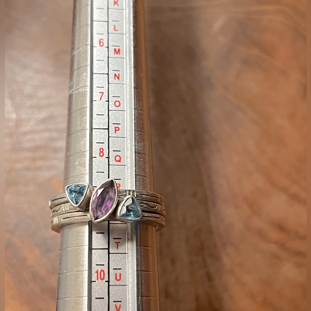 Silver Stacking Rings w/ Topaz & Amethyst Gems Size 9